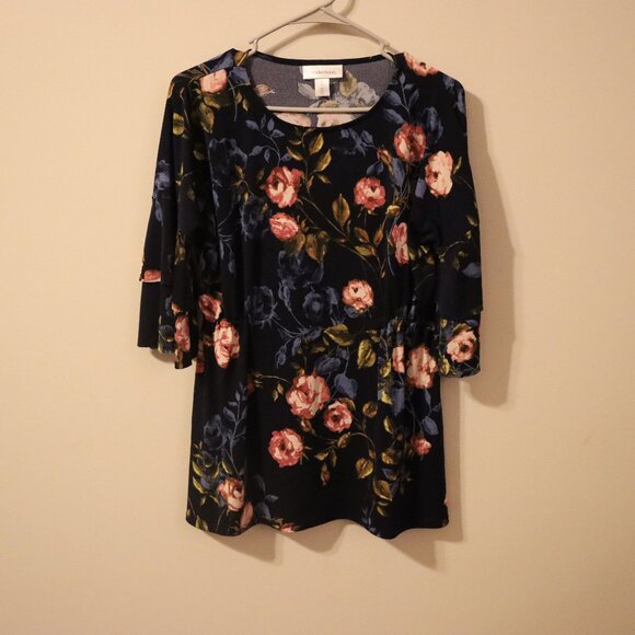Motherhood Tops - Motherhood 3/4 sleeve shirt, navy background with pink and blue flowers, formal